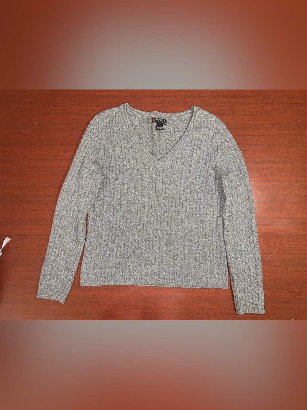 Gray Ribbed V-Neck Cashmere Sweater for Women